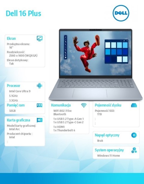 Notebook Dell 16 Plus DB16250 Win11H Ultra 9 288V/1TB/32GB/QHD+/2YB