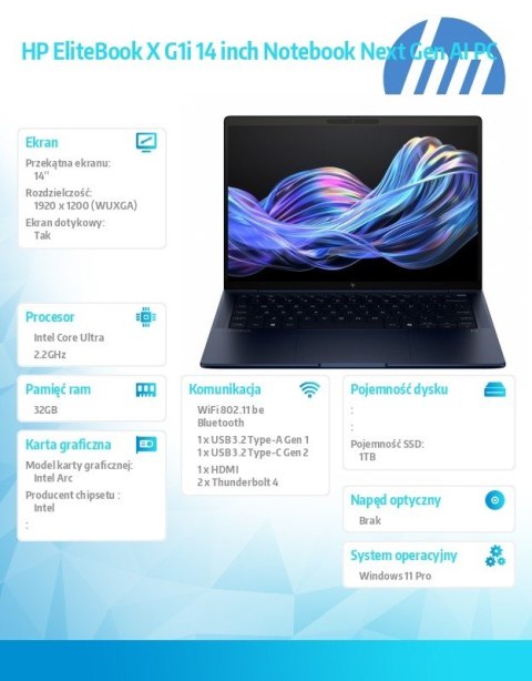 Notebook EliteBook X G1i U7 258V 1TB/32GB/W11P/14 B9ZY4ET