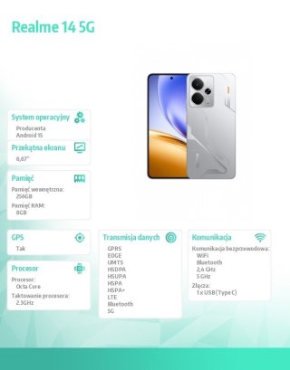 Smartfon Realme 14 5G 8/256GB Mecha Silver RMX5070
