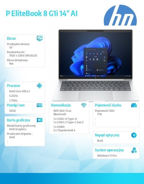 Notebook EliteBook 8 G1i U7-255U 1TB/32/W11P/14 C51GCET