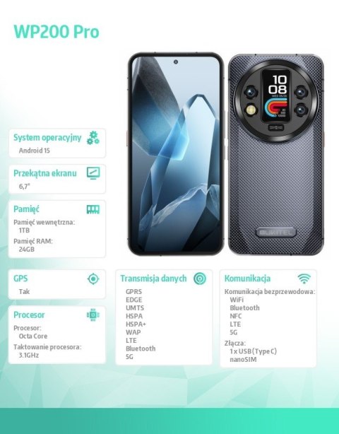 Smartfon WP200 Pro 5G 24GB/1TB IP69K Szary
