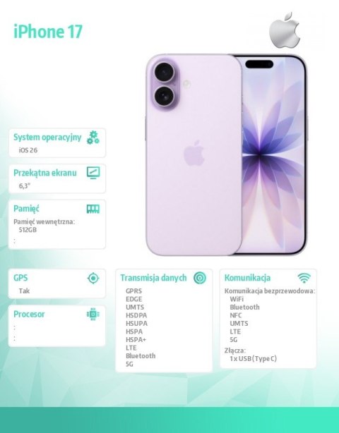 IPhone 17 Lawendowy 512GB