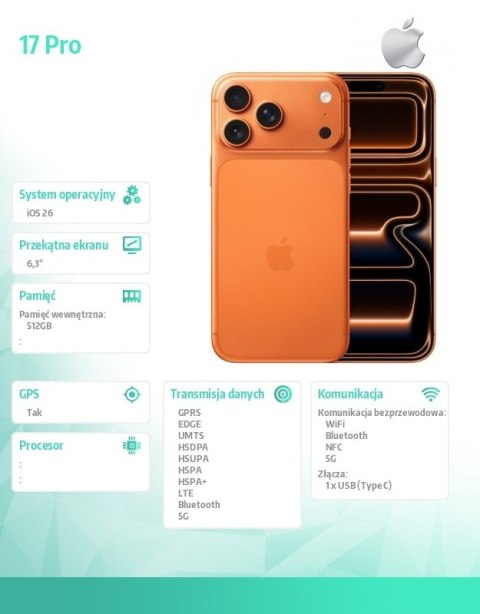 IPhone 17 PRO 512GB Kosmiczny pomarańcz