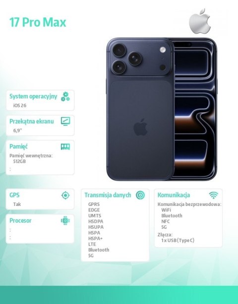 IPhone 17 PRO MAX Głębinowy błękit 512GB