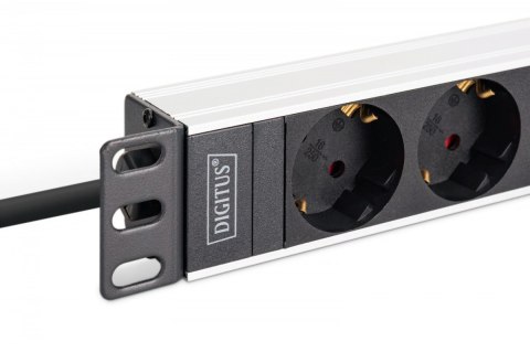 Listwa zasilająca PDU Rack 19", 9 gniazd Schuko CEE 7/3 (45°), kabel 2m wtyk IEC C20, 16A, aluminiowa