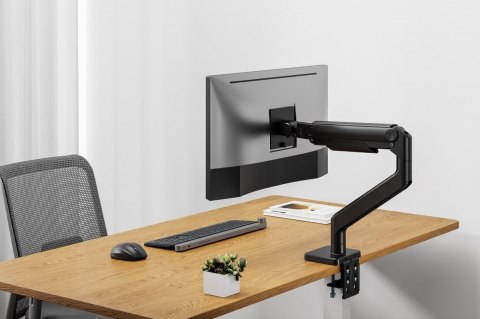 Ramię biurkowe pojedyncze z zaciskiem i sprężyną mechaniczną 1x LCD max. 49" 20kg, VESA: 75x75, 100x100, czarne