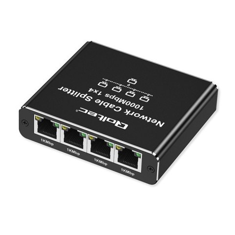 Rozdzielacz splitter Ethernet mini SWITCH 1x4 RJ45 | 1000Mb/s | USB-C | Aluminium