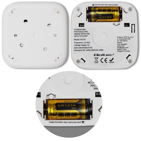 Czujnik dymu z baterią | Tuya | Wi-Fi | alarm 85dB | LED
