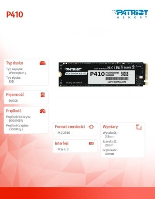 Dysk SSD 500GB P410 PCIe M.2 Gen4 x4 NVMe 1.4 2280 5000/2300MB/s