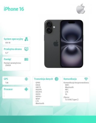 IPhone 16 256GB - Czarny