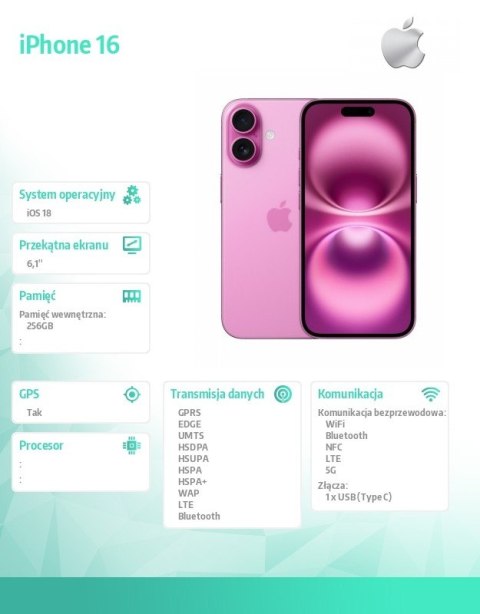 IPhone 16 256GB - Różowy