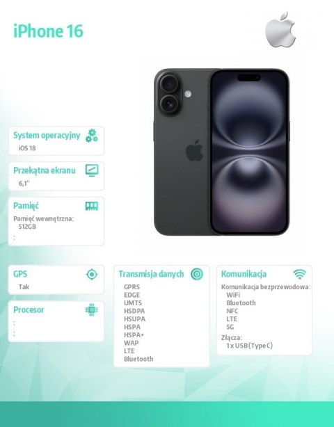 IPhone 16 512GB - Czarny