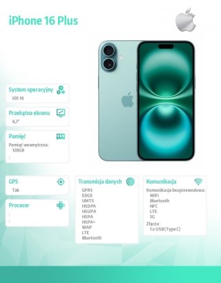 IPhone 16 Plus 128GB - Berylowa zieleń