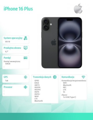 IPhone 16 Plus 128GB - Czarny