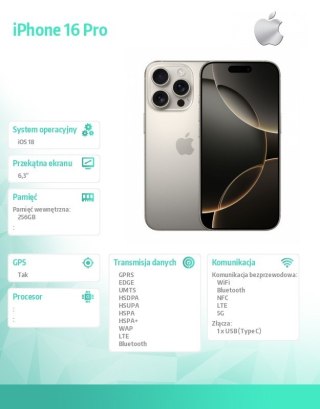 IPhone 16 Pro 256GB - Tytan naturalny