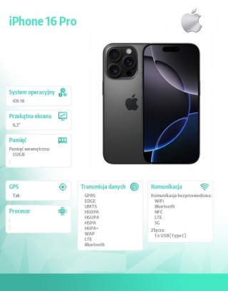 IPhone 16 Pro 512GB - Tytan czarny