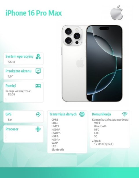 IPhone 16 Pro Max 512GB - Tytan biały