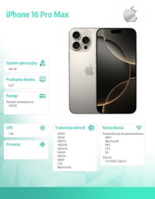 IPhone 16 Pro Max 512GB - Tytan naturalny