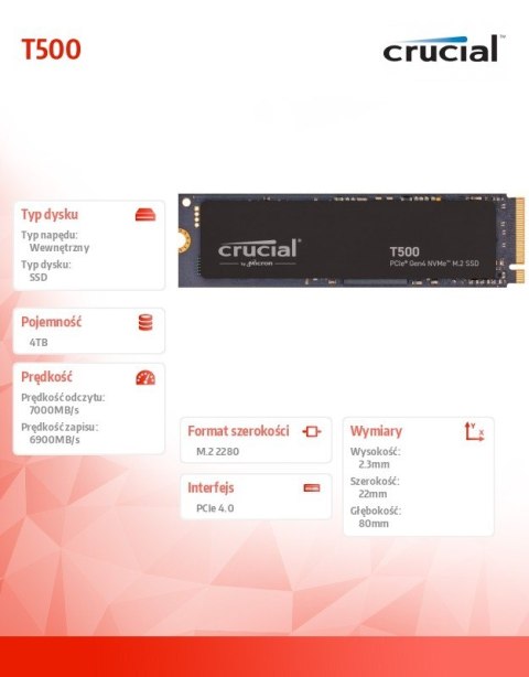 Dysk SSD T500 4TB M.2 NVMe 2280 PCIe 4.0 7000/6900