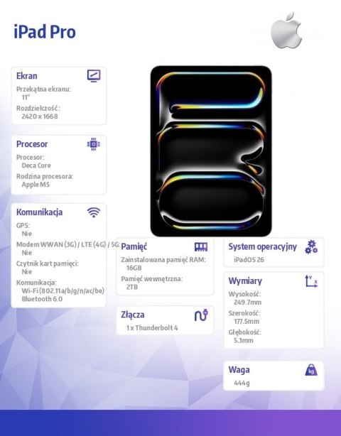 IPad Pro 11-calowy Wi-Fi 2 TB ze szkłem o nanoteksturze - Srebrny