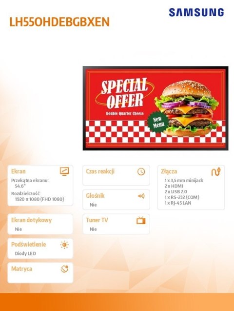 Monitor wielkoformatowy 55 cali OH55DX LH55OHDEBGBXEN