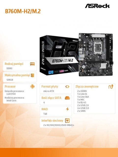 Płyta główna B760M-H2/M.2 s1700 2DDR5 DP/HDMI mATX