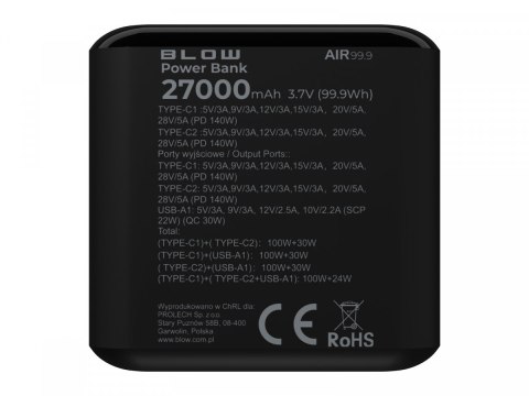 PowerBank AIR99.9 PD+QC 140W 27000mAh Czarny