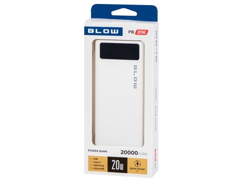 PowerBank PB20E QC+PD 20W 20000mAh+lightning Biały