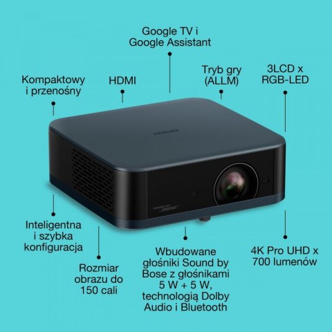 Projektor EF-62N x4K PRO-UHD/700L/5m:1/1.6kg niebieski