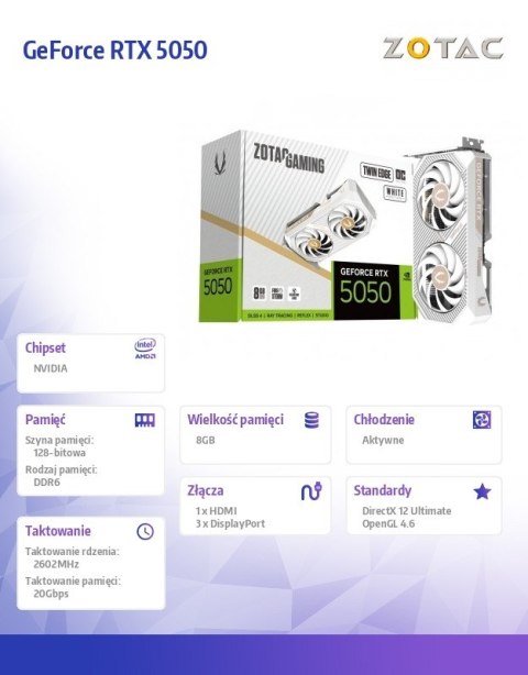 Karta graficzna GeForce RTX 5050 TWIN EDGE OC 8GB GDDR6 128bit 3DP/HDMI biała