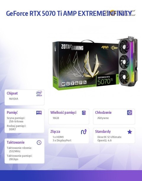 Karta graficzna GeForce RTX 5070 Ti AMP EXTREME INFINITY 16GB GDDR7 256bit 3DP/HDMI