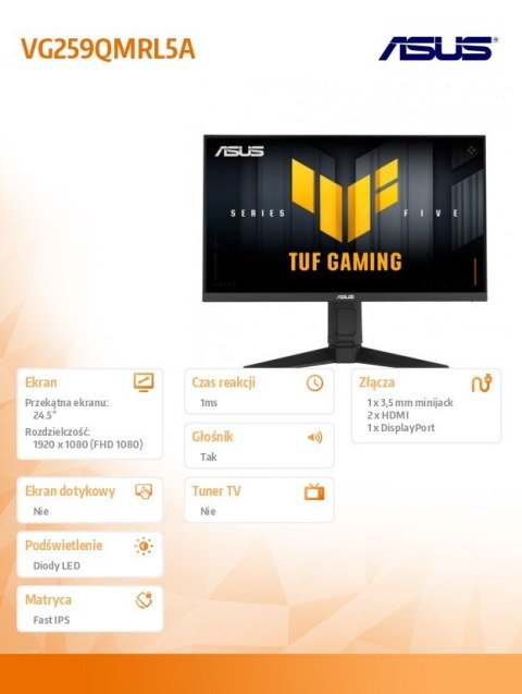 Monitor 24.5 cala VG259QMRL5A IPS 310Hz HDMIx2 DP głośniki
