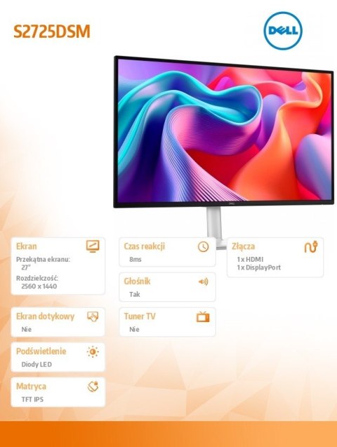 Monitor 27 cali S2725DSM QHD IPS/2560x1440/HDMI/DP/3Y