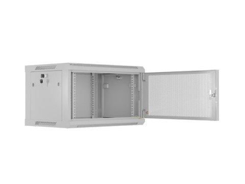 Szafa instalacyjna rack wisząca 19 cali 6U 600x450 drzwi perforowane (flat pack) szara