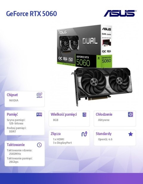 Karta graficzna GeForce RTX 5060 Dual OC 8GB GDDR7 128BIT HDMI/3DP