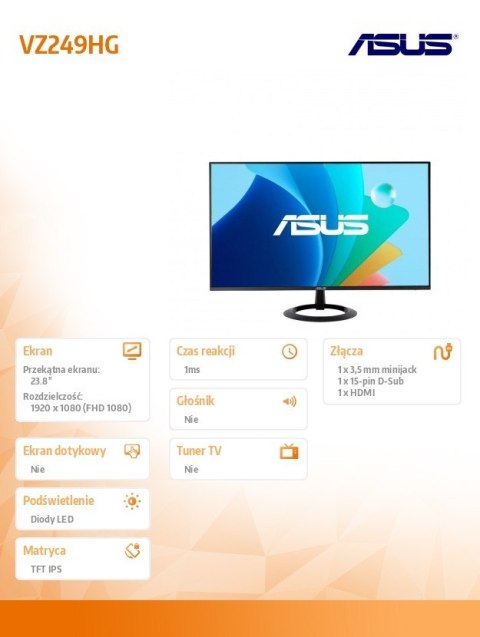 Monitor 23.8 cala VZ249HG IPS 120Hz HDMI D-SUB