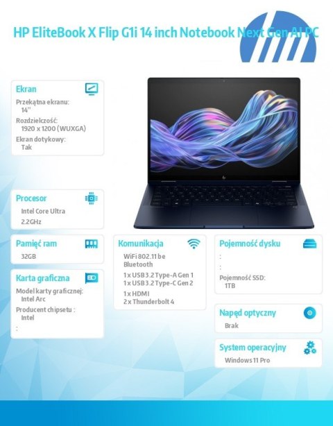Notebook EliteBook X Flip G1i U7 268V 1TB/32GB/W11P/14 B9ZY0ET