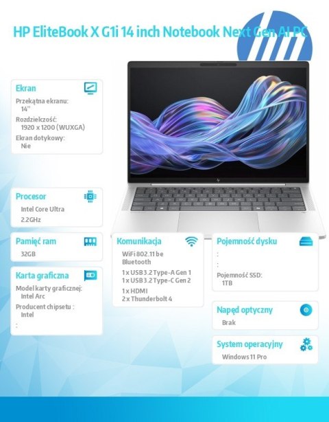Notebook EliteBook X G1i U7 268V 1TB/32GB/W11P/14 B9ZY3ET