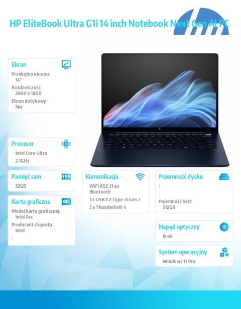 Notebook EliteBook Ultra G1i U5 228V/512GB/32GB/W11P/14.0 B9ZW8ET