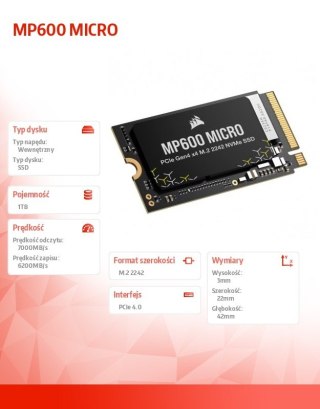 Dysk SSD 1TB MP600 MICRO 7000/6200 MB/s PCIe 4.0 x4 NVMe M.2 2242