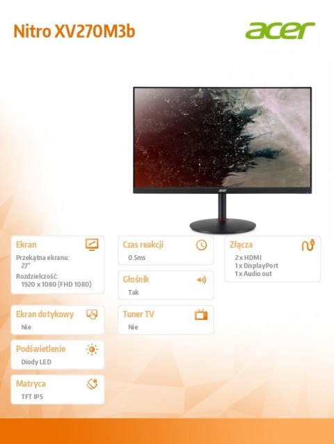 Monitor 27 cali Nitro XV270M3b miiprx FHD IPS 180Hz