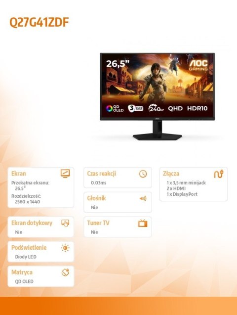 Monitor 26.5 cala Q27G41ZDF QD-OLED 240Hz HDMIx2 DP