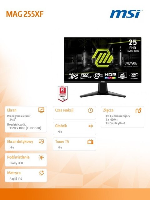 Monitor MAG 255XF 24.5 cala/LED/FHD/Flat/300Hz/Black