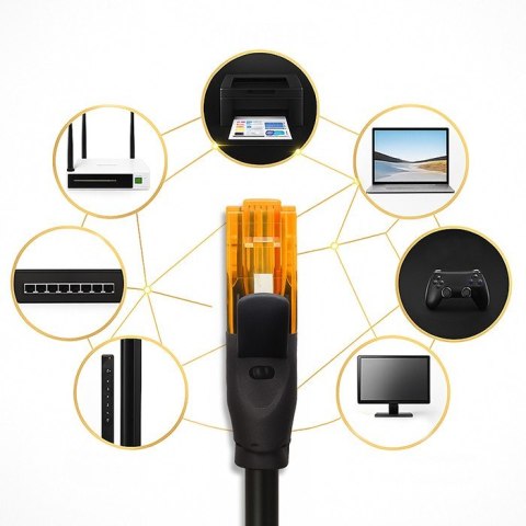 Kabel patchcord UTP | kat.6 | 2 x RJ-45 | High speed 1Gb/s | Pozłacane styki | 10m | Czarny
