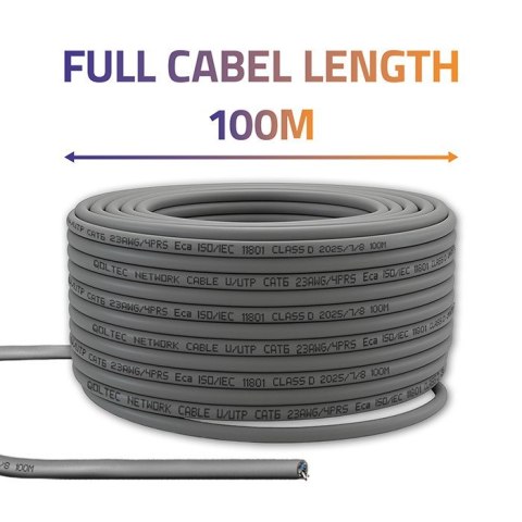 Kabel patchcord sieciowy skrętka UTP | Miedziany Cu | CAT6 | Highspeed 1Gb/s | LAN | 100m | Szary