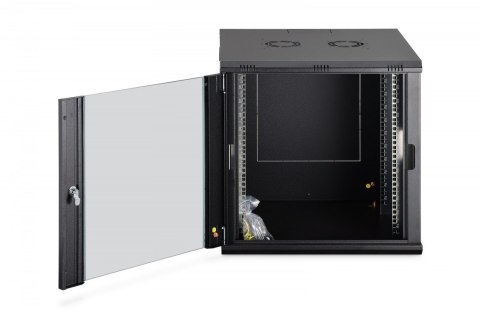 Szafa sieciowa wisząca Dynamic 19" 12U rack 607x600x600mm, drzwi szyba, czarna, niezłożona, 60kg
