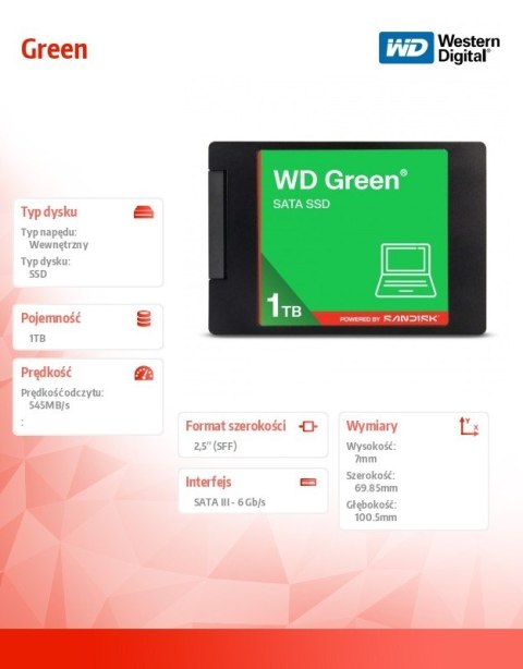 Dysk SSD Green 1TB SATA 2.5 cala WDS100T3G0A