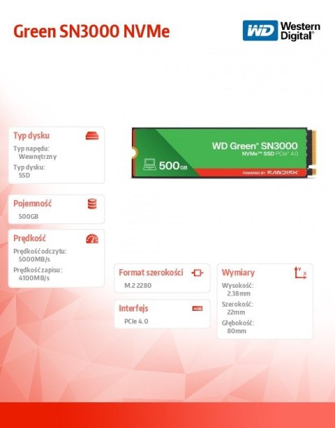 Dysk SSD Green 500GB M.2 2280 SN3000 NVMe PCIE4.0