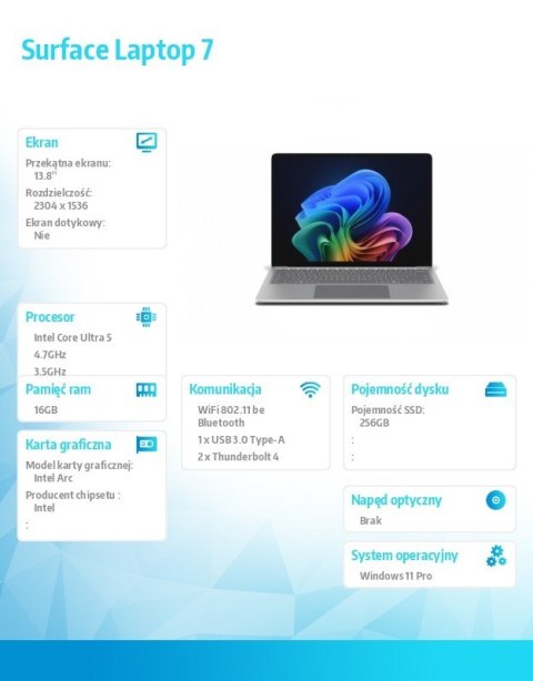 Laptop Surface Lap7 EP2-20938 i5/16GB/256/Integr/13 cali