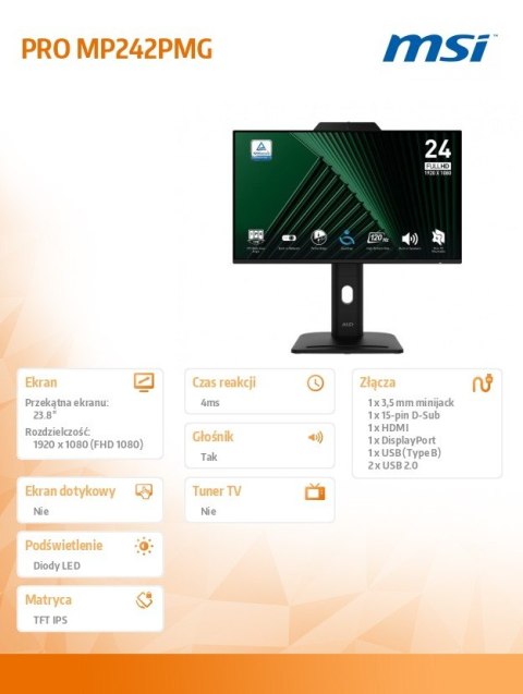 Monitor 23.8 cala PRO MP242PMG LED/FHD/Flat/120Hz/czarny